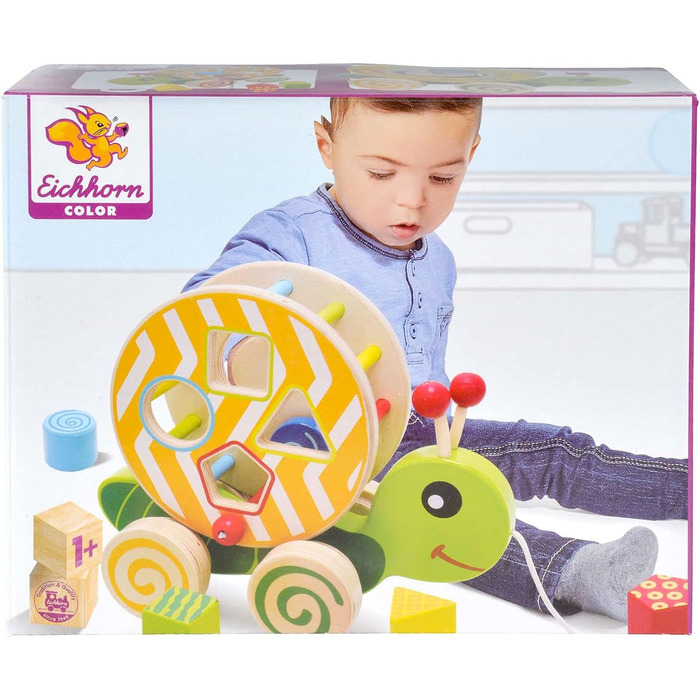 Звірятко Eichhorn 100002231, що тягнеться, з 4 різними вставними блоками, березова іграшка з рухом, для дітей від 1 року, розмір 1