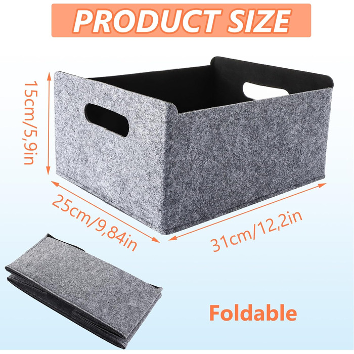 Набір кошиків з фетру JMIATRY, 6 предметів, 325x15 см, коробка для зберігання з фетру, сірий фетр, для полиць, шаф, офісу
