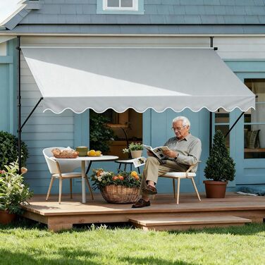 Тент Aufun з кріпленням на щипці та ручним кріпленням, балкон 200 x 120 см, світло-сірий, балконний тент без свердління, сонцезахисний тент з поліестеру, стійкий до ультрафіолету та регульований по висоті, накриття для патіо