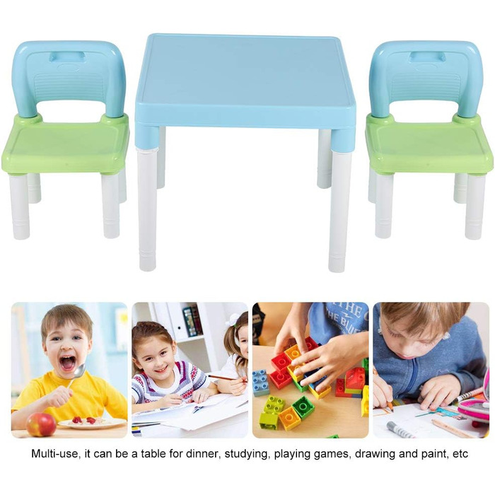Комплект столу та стільців SIXRUN, пластик ПП, зручний дизайн, багатофункціональний для навчання мистецтву та гри (синьо-зелений)
