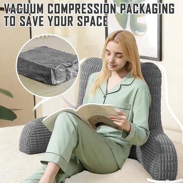 Подушка для читання для ліжка та дивана, диван для дорослих з подушкою для спинки, подушка сидіння з підлокітником, спинка підходить для перегляду телевізора, читання, гри в ігри на мобільному телефоні та гри в ліжку (сіра)