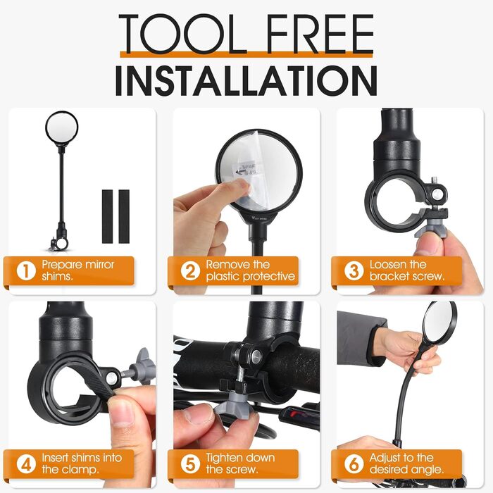 Велосипедне дзеркало WESTGIRL, регульоване та поворотне на 360, опукле HD ширококутне дзеркало заднього виду для керма, ударостійке безпечне велосипедне дзеркало універсальне для гірського велосипеда, шосейного велосипеда, електровелосипеда, A ()