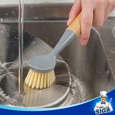 Щітка для миття посуду MR.SIGA зі скребком, з бамбуковою ручкою, скребок, щітка для миття посуду, щітка для миття сковорідок, каст