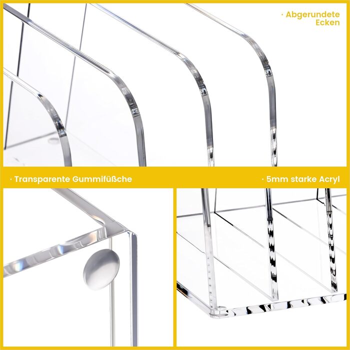 Акриловий тримач для листів та органайзер для столу SANRUI (4 відділення) - вертикальний лоток для листів для пошти, блокнотів A5 та планшетів Прозорий органайзер для тіней для повік та сортувальник (прозорий)