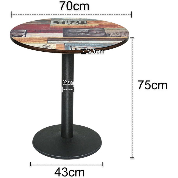 Круглий обідній стіл 70 см, різнокольоровий візерунок дизайнерський круглий обідній стіл, сучасний невеликий кухонний стіл зі стільницею з МДФ та металевим каркасом, ідеально підходить для їдальні, вітальні та кафе, 4 x 70 x 70 x 72 см