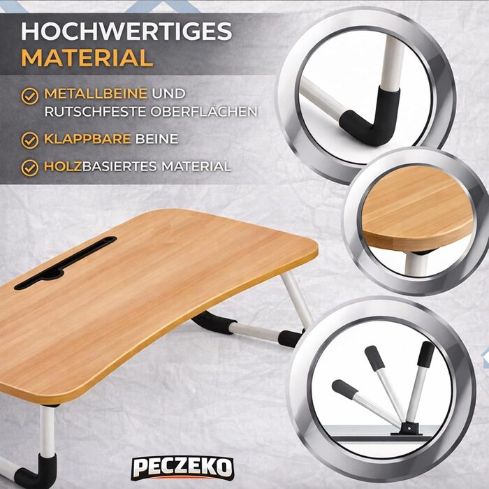 Складаний столик для ноутбука та сніданку дерев'яний піднос-стіл з тримачем для планшета, для дивана та ліжка, багатофункціональний столик для роботи, навчання, читання та їжі, (60 см)