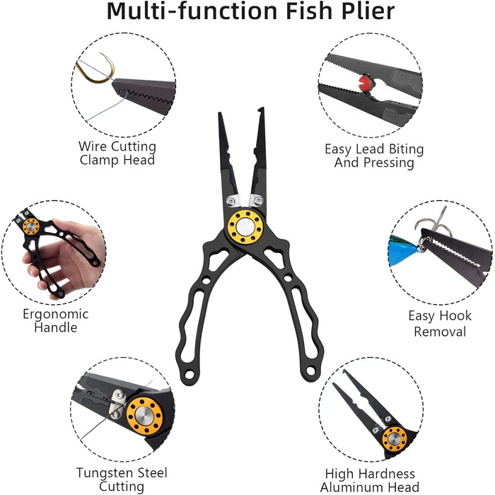 Набір із 4 предметів, стійкий до корозії інструмент для морської риболовлі, багатофункціональні алюмінієві рибальські плоскогубці з інноваційною ергономічною ручкою, рибальські подарунки для чоловіків