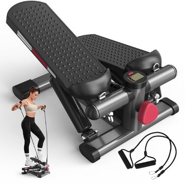 Міні-степер ST1 для домашнього використання, степер 2-в-1 з підйомом/внизом та силовими тросами, РК-дисплей, регульований опір, тренування ніг та рук, тихий та компактний, максимальне навантаження 100 кг