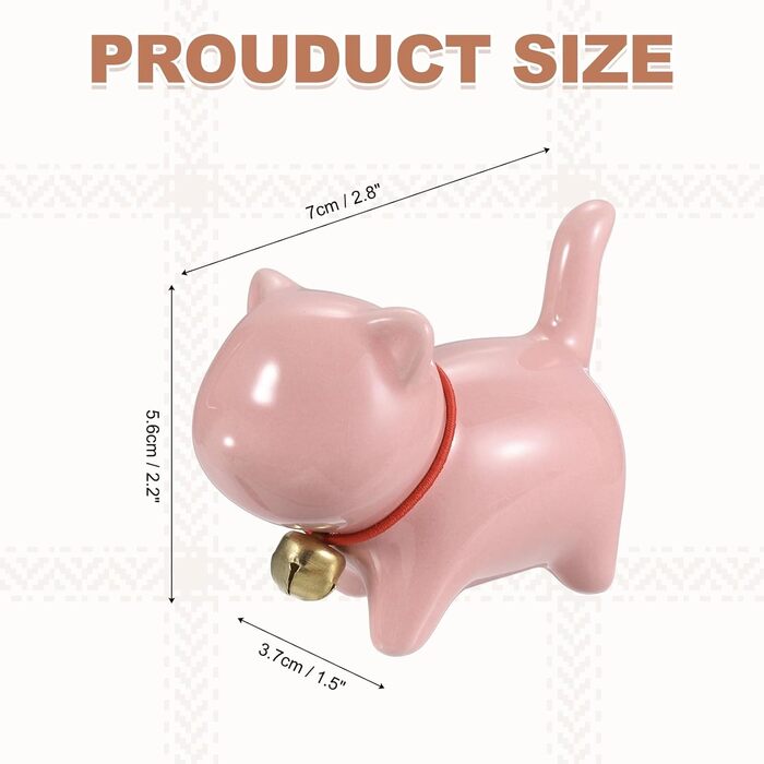 Фігурка керамічної кішки-чайниці Крок вперед 7x3.7x5.6 см, рожева. Мила ручної роботи, з дзвіночком нашийником для дому, офісу або чайного куточка.
