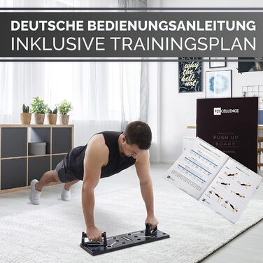 Складана дошка для віджимань 12-в-1 - Включає 10-тижневий план тренувань - Преміальна дошка для віджимань 12-в-1 Розроблена в Німеччині з інструкціями німецькою мовою для ваших тренувань - Ручки для віджимань