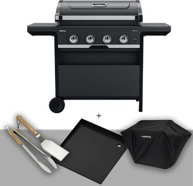 Газовий гриль Campingaz 4 Series Select L Grillset з додатковою решіткою, чохлом та набором аксесуарів, 4 сталеві пальники, термометр на кришці, система InstaClean, потужність 12 кВт