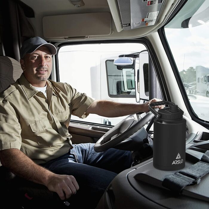 Пляшка для води Arslo 1 галон, великий ізольований глечик для води з ручкою, пляшка для води з нержавіючої сталі 1 літр, чорна, гл