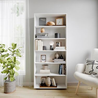 Полиця 80 см завширшки Біла - Книжкова полиця з 6 рівнями та полицями з регульованою висотою, окремостояча полиця, полиця для зберігання Книжкова полиця Lumo 80 x 180 x 24 см (Ш x В x Г) 6 рівнів (80Ш x 180В x 24Г) Біла