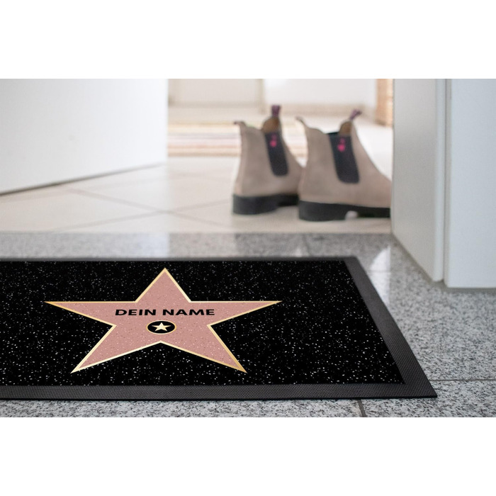 Персоналізований килимок для дверей MoonWorks з іменем, Голлівудська зірка з Алеї слави, персоналізований подарунок, нековзний та миється, білий, 60x40 см