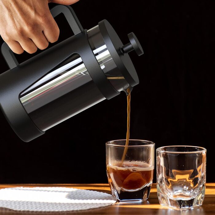 Френч-прес RAINBEAN 600 мл, кавоварка френч-прес, кавоварка з 3 фільтрами, термостійке товсте боросилікатне скло, чайний прес