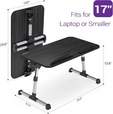 Стіл для ноутбука та сніданку Nearpow (великий розмір), регульований підставка для ноутбука на ліжко, портативний мобільний стіл з відкидними ніжками, складаний столик на коліна для дивана, ліжка, підлоги, великий розмір, чорний