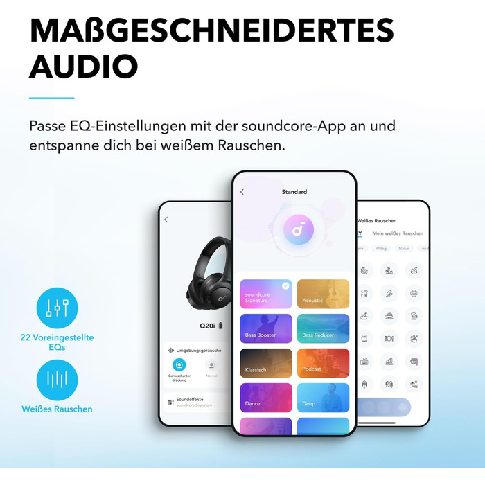 Бездротові накладні Bluetooth-навушники Anker Q20i з гібридним активним шумозаглушенням, 40 годин відтворення в режимі ANC, Hi-Res