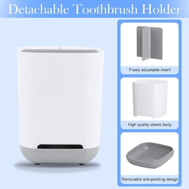 Тримач для зубних щіток, чашка для зубних щіток, знімний пластиковий тримач для зубних щіток, тримач для зубних щіток, тримач для електричних зубних щіток для ванної кімнати зі зливним отвором, 2 відділення для зубних щіток 1 слот для зберігання