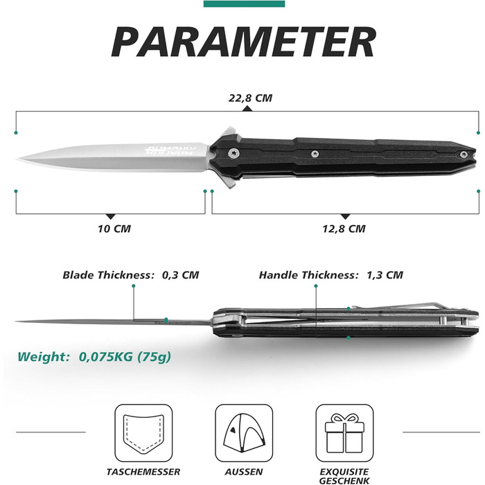 Складаний ніж одноручний, кишеньковий ніж з ручкою з ABS пластику і кишеньковою кліпсою, EDC ніж для риболовлі, кемпінгу, для чоло