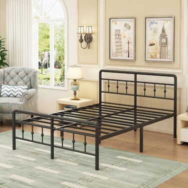 Каркас ліжка EMODA 180 x 200 см, металеве двоспальне ліжко з узголів&39ям та ізножиям у вікторіанському стилі, висотою 36 см зі сталевою рейковою основою, безшумне, легке складання, чорний колір 180 x 200 см Чорний