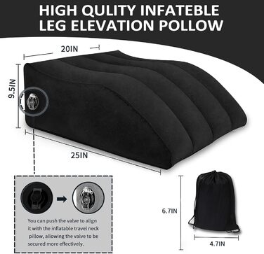 Подушка для підняття ніг, надувна подушка для підтримки ніг для сну, комплект клиноподібної подушки та маски для сну, для вагітних та післяопераційного відновлення, подушка для підтримки ніг для зняття тиску на ноги та покращення кровообігу (чорна)