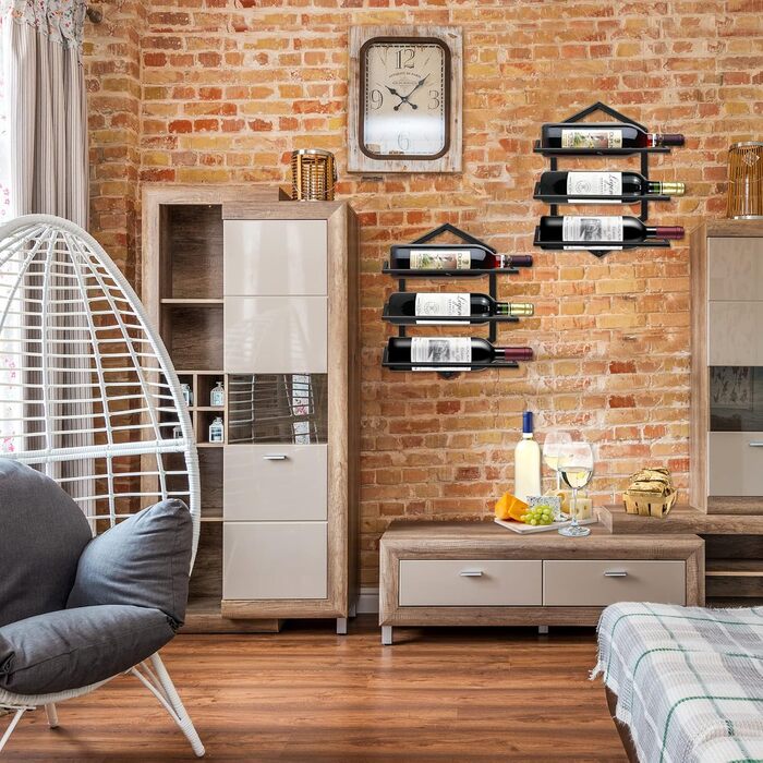 Металева настінна винна стійка, підвісний тримач для винних келихів, підставка-органайзер для 3 пляшок, винна стійка, червона винна стійка для дому, кухні, бару, декору, чорного кольору B2, 2 шт.