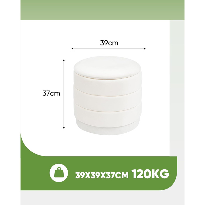 Круглий пуф Bonlife з кришкою, складна підставка для ніг зі столиком, пуф для ніг, підставка для ніг для вітальні, спальні, коридору, білий оксамит, 39x39x37 см 39 см білий