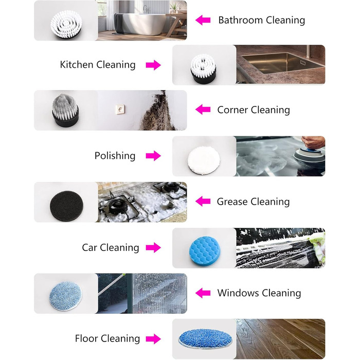 Електрична щітка для чищення, електрична швабра з 8 змінними насадками для свердління, щітка для чищення душу з регульованою ручко