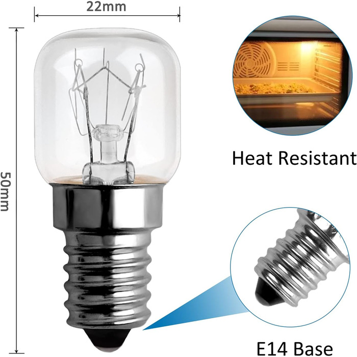 Лампа для духовки SCNNC 300 градусів термостійкість T22 E14 з можливістю затемнення, 85LM теплий білий 2300K, E14 Лампа для духовки Едісона для лампи з гімалайської солі, мікрохвильової печі, холодильника та духовки, 3 шт.