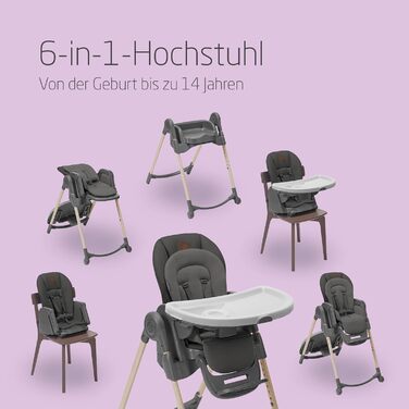 Дитячий стільчик для годування Maxi-Cosi Minla, Росте разом з вашою дитиною, 0-14 років, до 60 кг, Дитячий стільчик для годування, 9 рівнів висоти, 5 положень нахилу спинки, 4 положення лотка, Компактно складається, Еко-догляд, Beyond Graphite