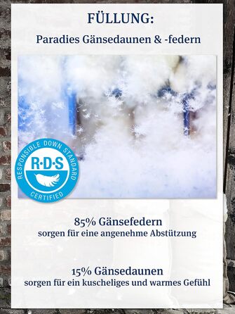 Пухова подушка PARADIES 80x80 см - 1200 г - Cleo Firm Organic - Жорстка подушка 80x80 см з гусячим пір&39ям та пухом, сертифікованими RDS, 80 x 80 см, висока підтримка