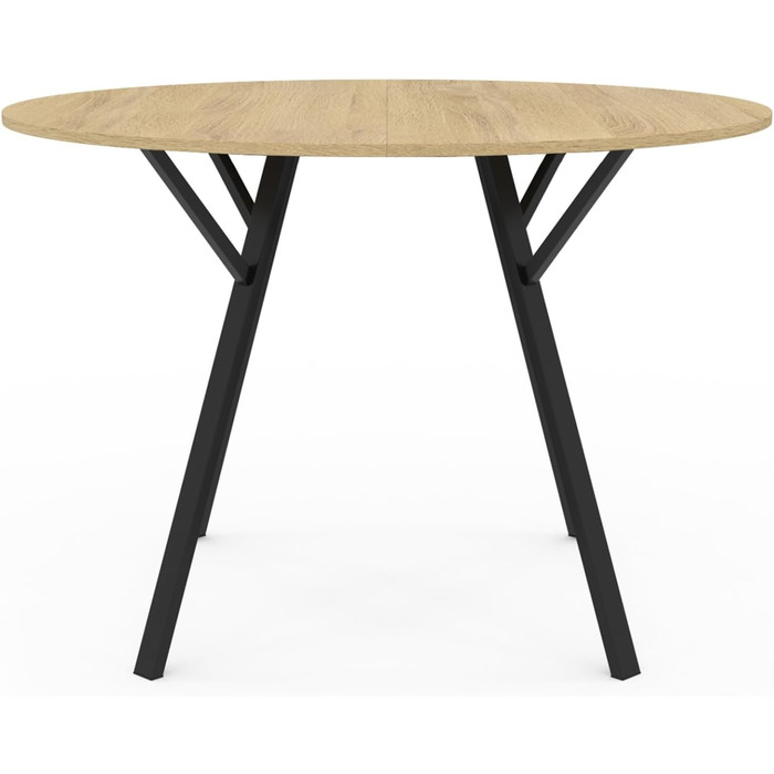 Круглий обідній стіл YSEULT 4-6 персон, дерево та чорний промисловий дизайн, 110 см