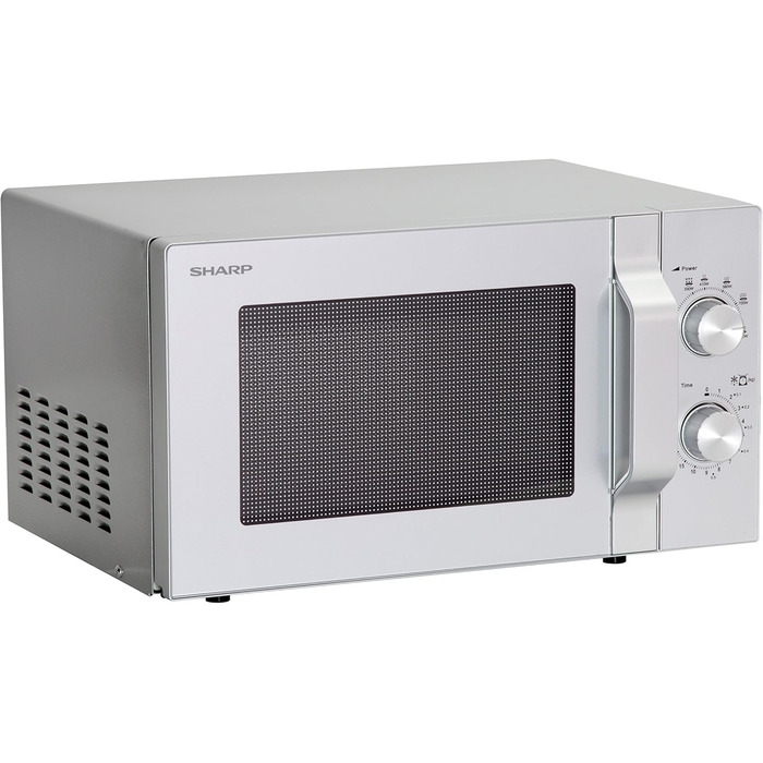 Мікрохвильова піч Sharp R204S Solo / 20 л / 800 Вт / 6 рівнів потужності / Таймер від 30 хвилин до 00 секунд / Розморожування з контролем ваги / Скляний поворотний стіл (24,5 см) / срібло