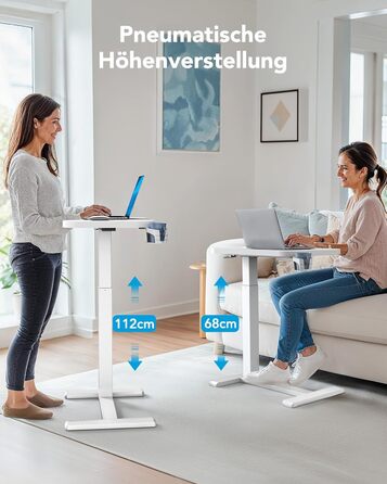 Журнальний столик HUANUO з колесами, регульований по висоті бічний столик зі стільницею 70 x 40 см, мобільний пневматичний невеликий столик для ноутбука з підставкою для чашок для домашнього офісу, білий 70 x 40 см