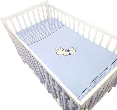 Предметний комплект дитячого ліжечка/ліжечка та постільної білизни Happy Leo, включаючи матрац, регульована висота для новонароджених, немовлят та малюків, виготовлений з масиву дерева, вишитий (Teddy Bear Moon Blue), 13-