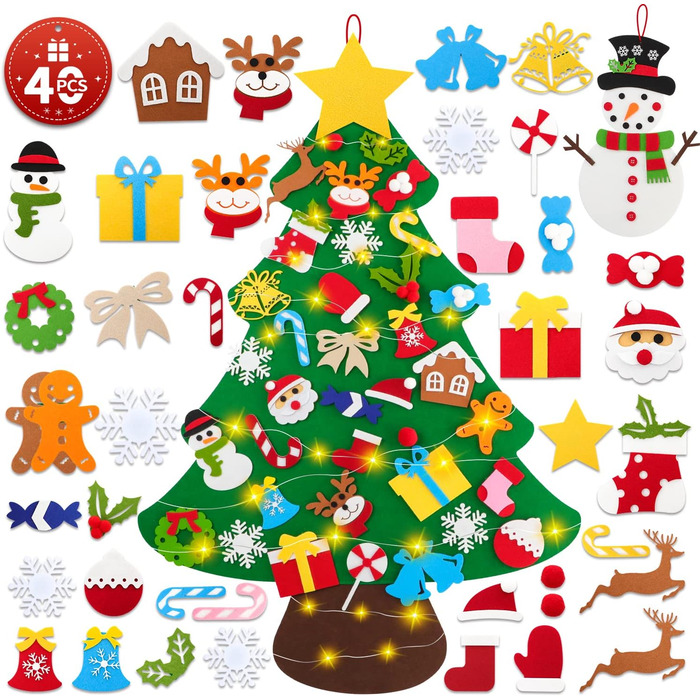 Фетровий різдвяний ялинка Lanpn зі сніговиком з фетру, дитячий різдвяний набір для рукоділля своїми руками 102 см, різдвяна ялинка з 40 знімними прикрасами, підвісний декор для дому, дверей, стіни, стиль 02