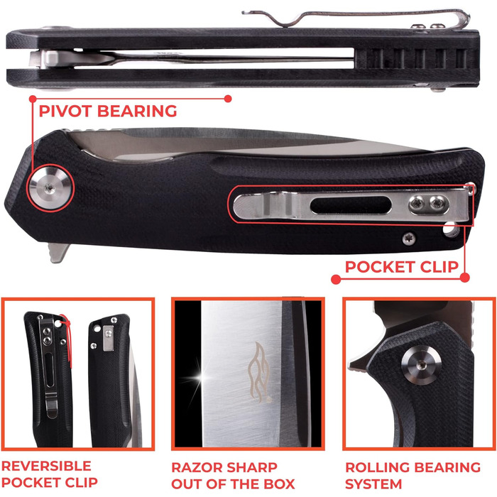 Кишеньковий ніж Ganzo Firebird FH91-BK Сталеве лезо D2 Ергономічна рукоятка G10 протиковзка з кліпсою Кемпінг Риболовля Мисливське