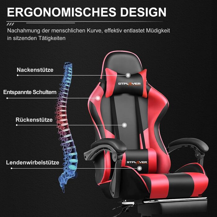 Офісне крісло Ігрове крісло Масажне ігрове крісло Ергономічне ігрове крісло з підставкою для ніг, підголівником, масажною подушкою для попереку, м&39яке ігрове крісло, обертове крісло ЧЕРВОНОГО кольору