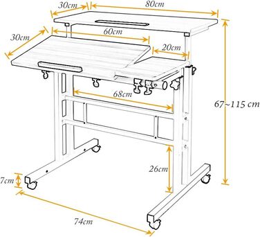 Комп&39ютерний стіл/стіл для ноутбука з регульованою висотою на колесах, мобільний стіл/стіл для ПК/стіл для ноутбука/підставка для ноутбука для дому та офісу, чорний