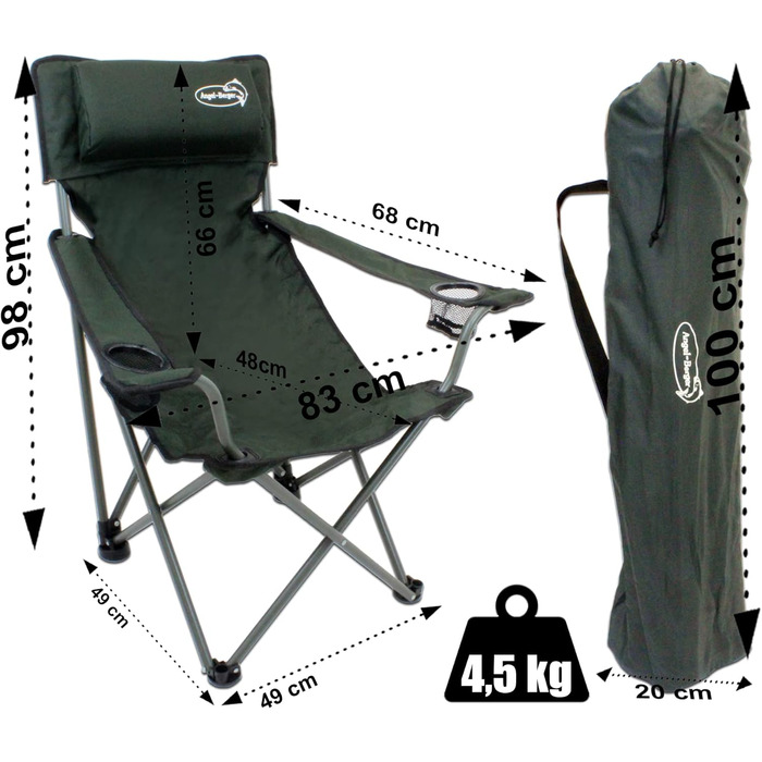 Розкішне розкладне крісло Angel-Berger з підсклянниками, подушкою та підлокітниками, зелене