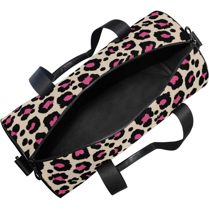 Спортивна сумка-дафл Леопард рожево-чорного кольору для подорожей та на вихідні, полотно, для чоловіків та жінок