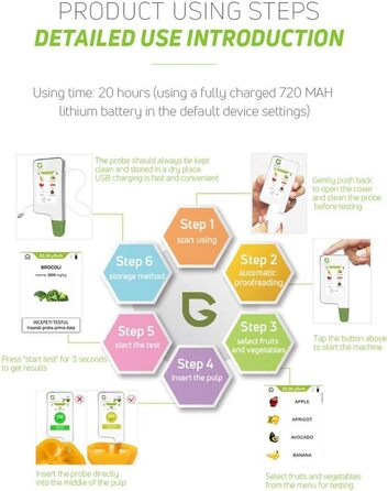 Цифровий тестер харчової нітрату, вимірювач, TDS твердість, аналізатор PPM, дозиметр для овочів, фруктів, м'яса, риби, води, радіації, підтримує кілька мов ECO4F Білий/розкішний сад, 6