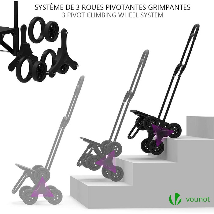 Сумка-візок для покупок зі сходами, складаний візок-тележка з гачком, 3 колеса, водонепроникний, 32л, Сірий