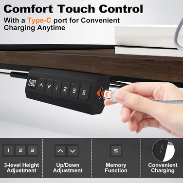 Електричний стіл UISEBRT з регульованою висотою, регульований комп&39ютерний стоячий стіл із портом зарядки Type-C, функцією пам&39яті, підсклянником, гачком для навушників для офісу (вінтажний коричневий, 160 x 60 см) Вінтажний коричневий 160 x 60 см