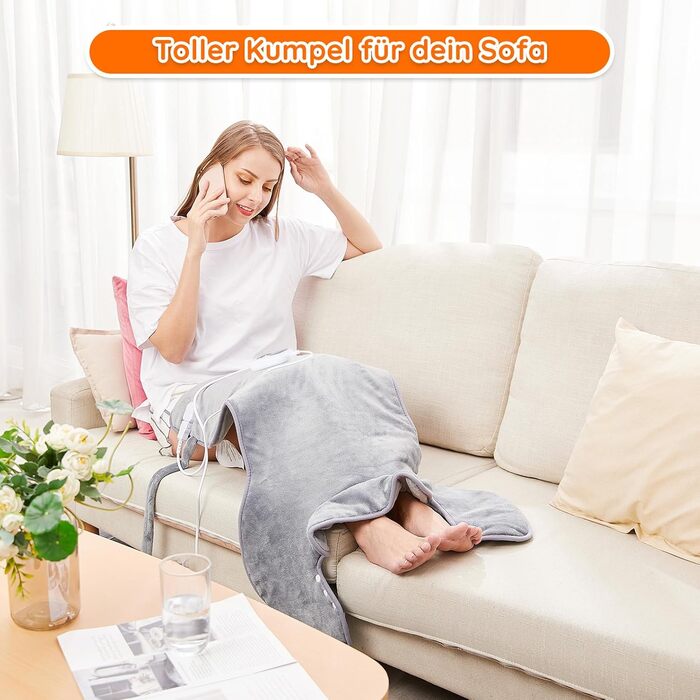 Грілка для спини, плечей та шиї, 60x100 см, з поясним ременем, швидкий нагрів, 6 налаштувань температури, таймер автоматичного вимкнення, фланель, можна прати в пральній машині, штекер ЄС, сірий, 60x100 см, комфортний сірий