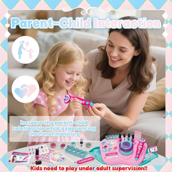 Дитячий набір для студії нігтів STAY GENT із 55 предметів для дівчаток, набір для нігтів на водній основі для дітей (3, 6, 7, 8, 9, 10, 11, 12 років) - подарунки з лаками для нігтів, подарунки з макіяжем на дні народження та Різдво, 4 кольори лаків для ні