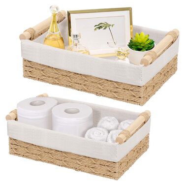 Набір плетених кошиків для зберігання з 2 предметів, плетений кошик ручної роботи в стилі бохо, декоративний кошик з ротанга з ручками та підкладкою, кошик-полиця, кошик для ванної кімнати, органайзер для пеленального столика (бежевий)