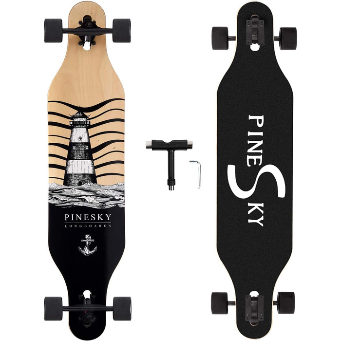 Дюймовий лонгборд скейтборд 8-шаровий з натурального клена для круїзу, карвінгу, фрістайлу та даунхілу з маячком T-Tool, 41-