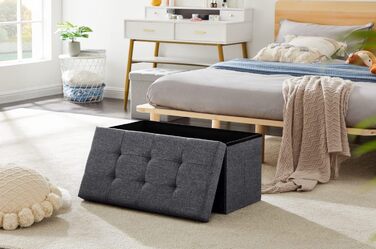 Лавка для зберігання Zedelmaier, м&39яка лавка, пуф, скриня для зберігання, вантажопідйомність до 300 кг, 76 x 38 x 38 см (льон - темно-сірий), темно-сірий, 38Г x 76Ш x 38В см