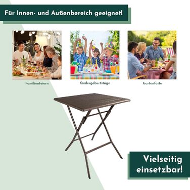 Розкладний стіл Lemodo з коричневою стільницею під дерево, балконний стіл 62 x 62 см (Д x Ш) Журнальний столик, вантажопідйомність до 40 кг, садовий стіл, міцний пластиковий стіл